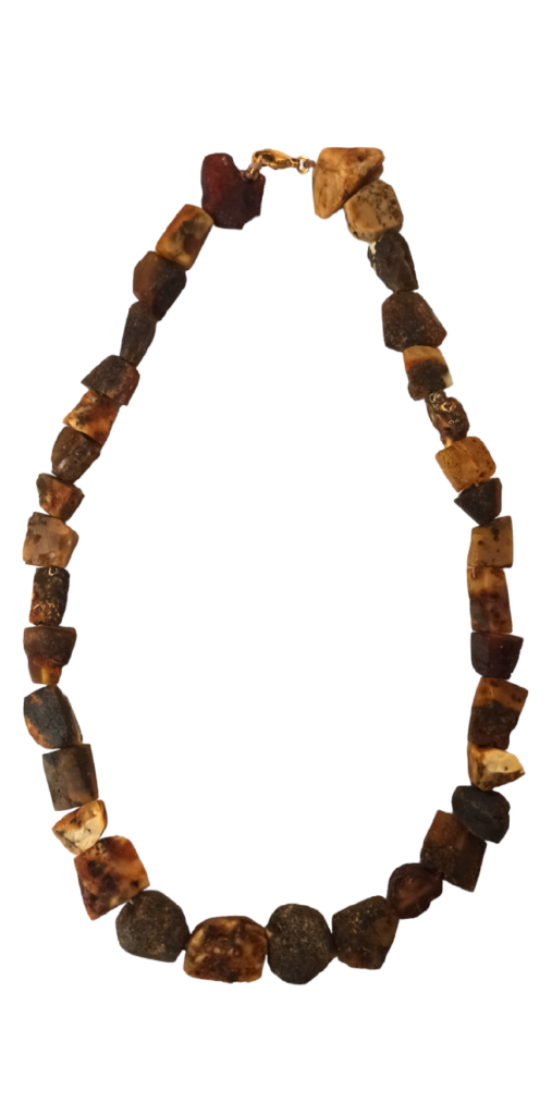 Handmade necklace from raw Baltic amber with stainless steel clasp_Total lenght 57 centimeters